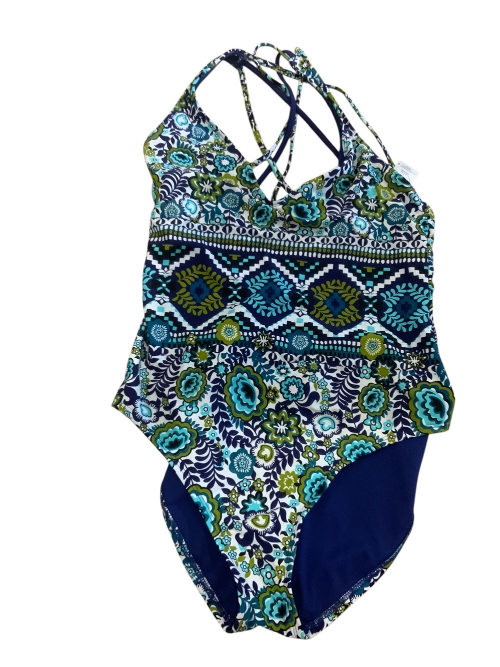 Mossimo Women's One Piece Swimsuit Multicolor Floral Strappy Back Size L